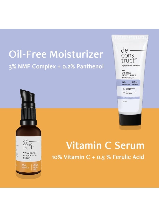 Deconstruct Glow & Hydrate Duo: Oil-Free Moisturizer (50g) & Vitamin C Serum (30ml) | Get Glowing and Moisturized Skin with Vitamin C Serum and Moisturizer for Oily Skin | Pack of 2 - Image 2